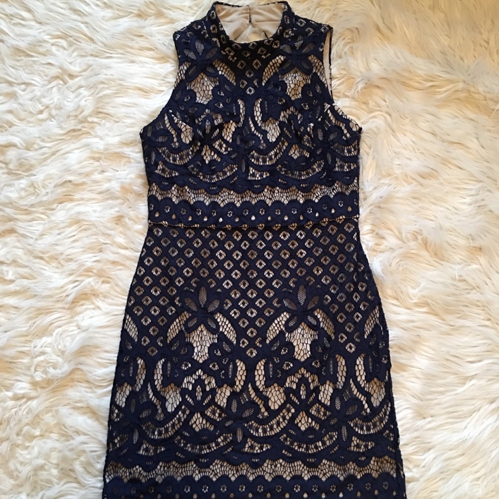 Navy & Tan Lace Dress